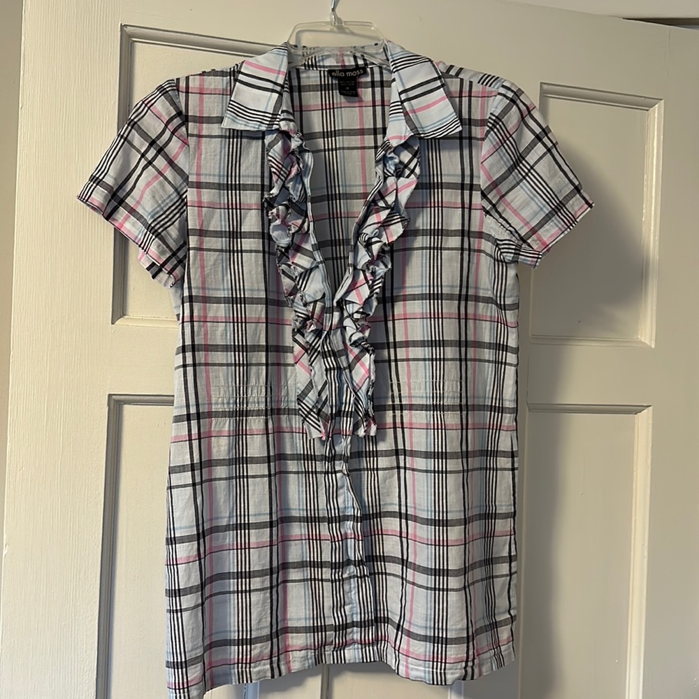NWOT Ella Moss cap sleeve plaid top size M